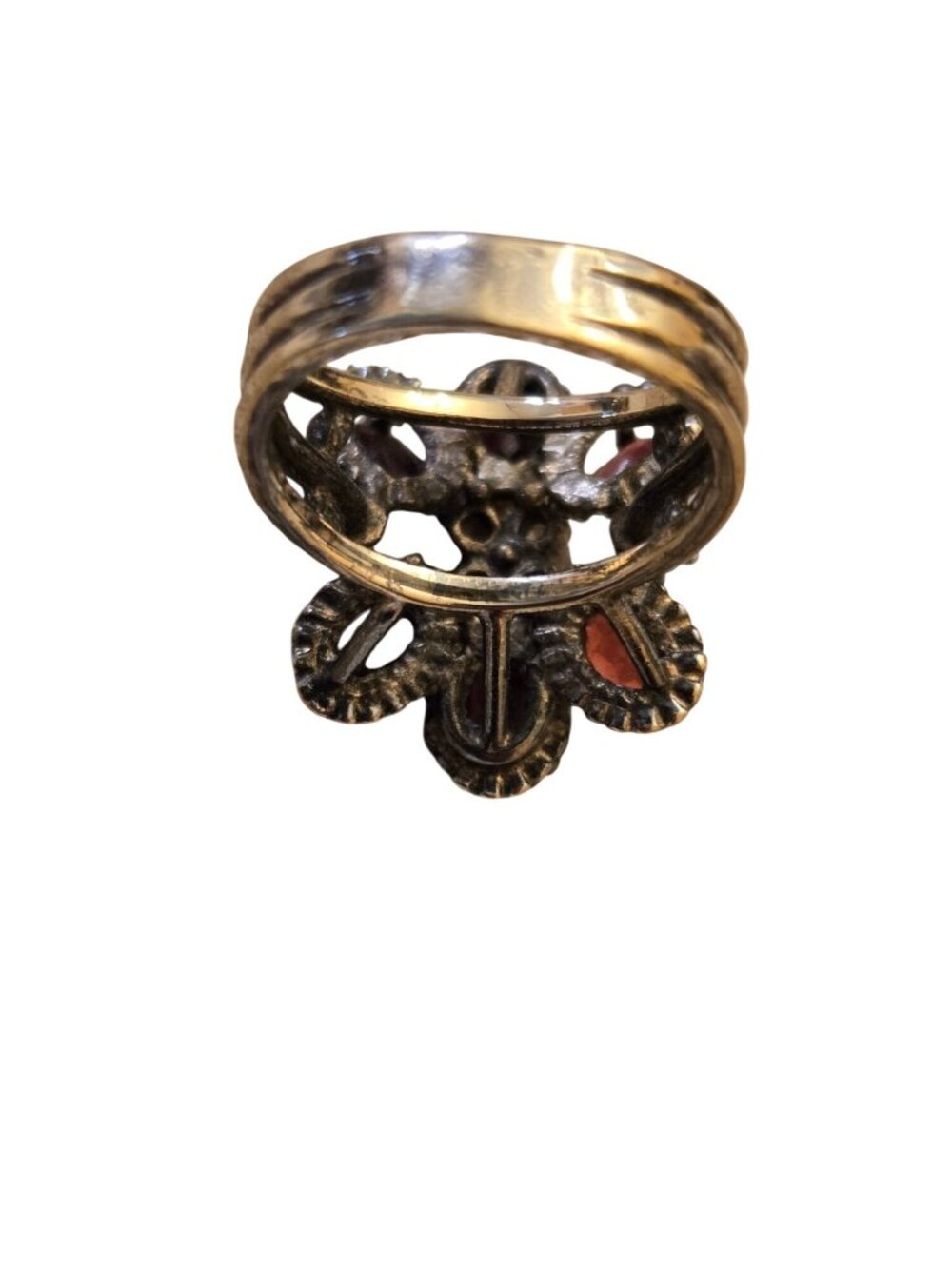 Vintage Sterling Silver Garnet & Clear Stone Flower Cluster Ring Size 5.5 - Picture 4 of 10